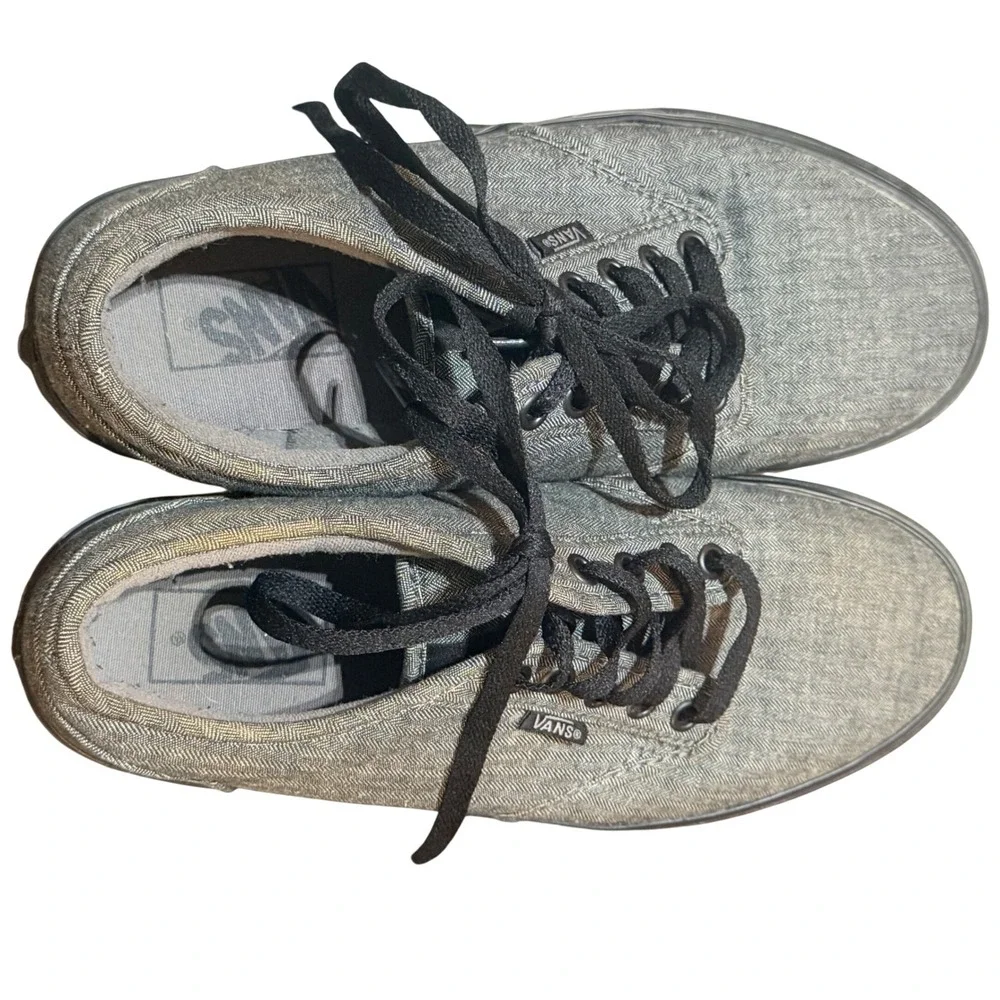 Vans Low Top Sneakers Mens 7.5 Grey Herringbone Twill Black Sole Skate Minimal